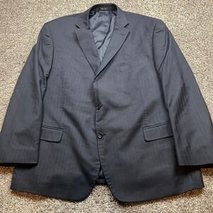 Adolfo Suit Jacket‎ Blazer Mens Charcoal Pinstripe Wool Blend Business Formal